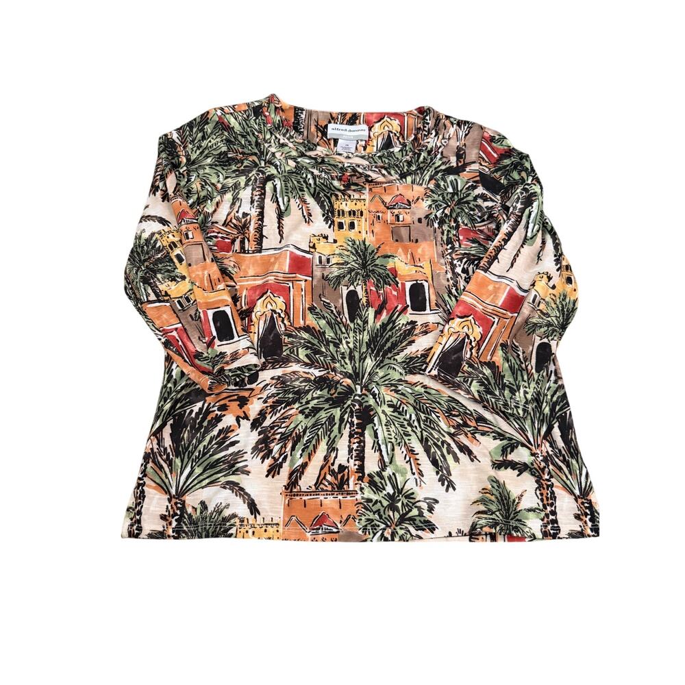 Alfred Dunner PS Petite Shirt Exotic Palm Trees & Architecture Print